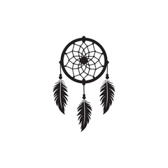 Fototapeta premium Dream catcher silhouette, Dreamcatcher Drawing vector clean black silhouette design white background, Dream Catcher Icon