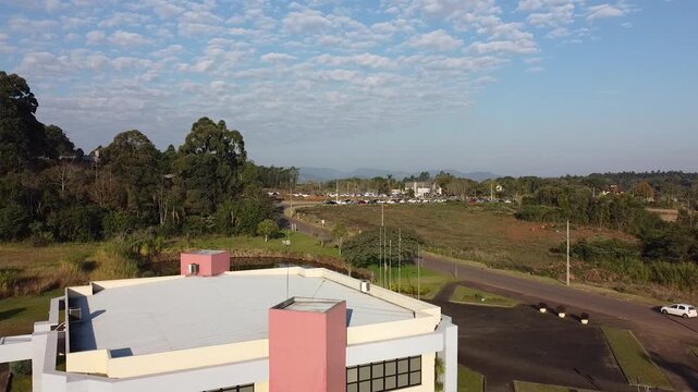 Drone footage of Linha Nova square with city hall in the background