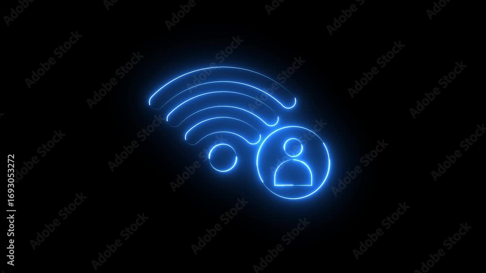 Fototapete wifi with user profile icon animation glowing neon blue color wireless internet device info mobile p