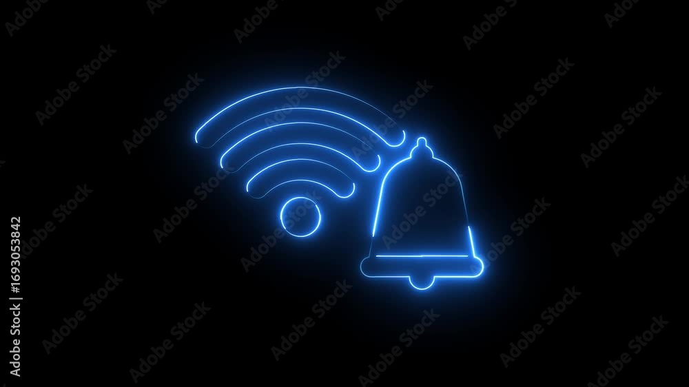 Fototapete wifi with notification bell icon animation glowing neon blue color ring wireless internet device inf