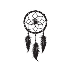 Fototapeta premium Dream catcher silhouette, Dreamcatcher Drawing vector clean black silhouette design white background, Dream Catcher Icon