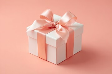 Fototapeta premium A gift box with a peach-colored ribbon