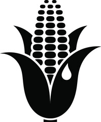 Corn Cob Silhouette Vector Illustration in Black Featuring Detailed Kernels and Husk Against a Transparent Backdrop Ideal for Agricultural and Food-Related Designs