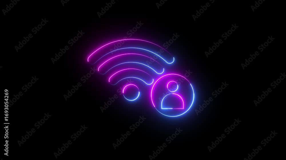 Fototapete wifi with user profile icon animation glowing neon pink and blue color wireless internet device info