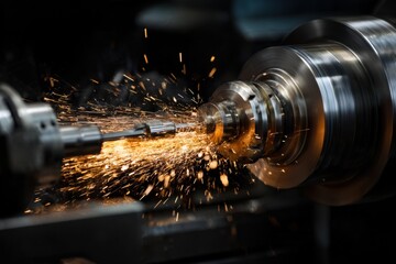 Rapid Lathe Work: Precision Machining of Steel with Fiery Sparks in the Industrial Realm