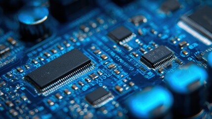 Close-Up View of Computer BIOS on Motherboard with Blue Electronic Chips: A Design Perspective