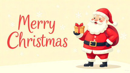 Santa Claus on Snowy Background with Merry Christmas Cursive Greeting