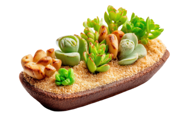 A beautiful arrangement of miniature succulent plants in a decorative pot.