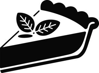 Mint Pie Slice Silhouette Vector Illustration: A Black and White Dessert Design, Garnished with Mint Leaves, Perfect for Autumnal Themes, Featuring a Classic Pastry Shape