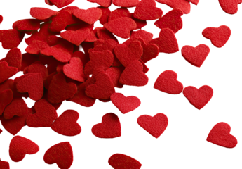 Many small, red hearts scattered on black background