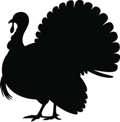Turkey Silhouette Vector Illustration Black Design A Poultry Bird Standing Profile with Feathers and Details on a Transparent Background for Farm Animal or Wildlife Themes