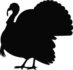 Elegant Turkey Silhouette Vector Illustration in Black, a Graceful Depiction of a Bird in Profile, Standing on a Transparent Background, Ideal for Autumnal and Wildlife Designs