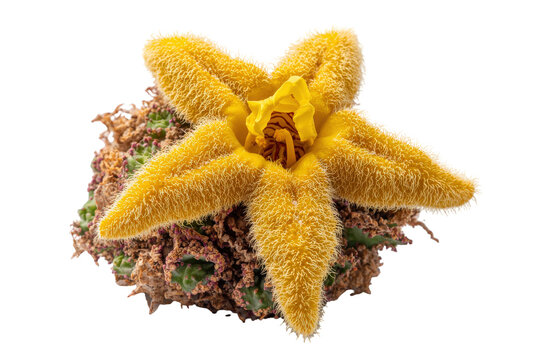 Exotic yellow star shaped succulent flower blossom.