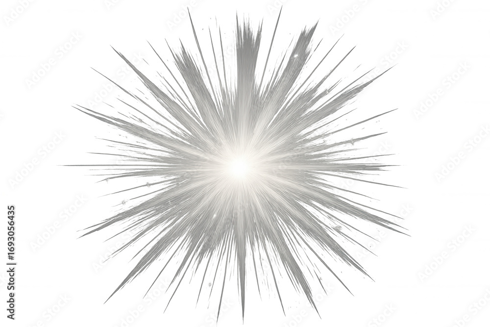 Poster white star exploding with bright light rays on transparent background, perfect for graphic design pr