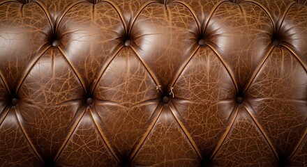 Close-up of a brown leather sofa.
