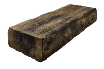 Old weathered wooden railroad tie beam isolated on white background.