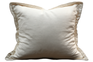 Soft off white decorative throw pillow with a ruffled border.