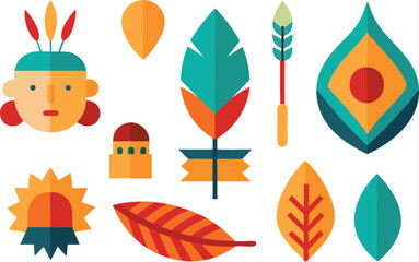 Indigenous peoples day icons collection featuring feathers and native american elements