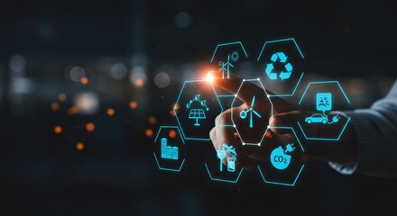 Sustainable Energy and Environmental Technology Icons on Futuristic Interface