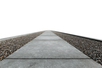 Straight concrete pavement walkway isolated on a white background.