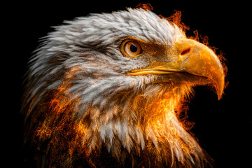 Fototapeta premium Fierce eagle with fiery feathers and intense gazeedback