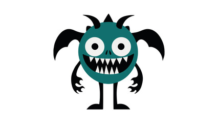 scary smiling monster shape with wings and black fire hands on white background