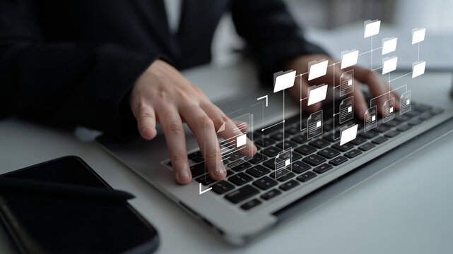 Digital file structure showing folder organization, file hierarchy, and document arrangement. File structure supports management, improves access, and file structure enhances clarity. Latch