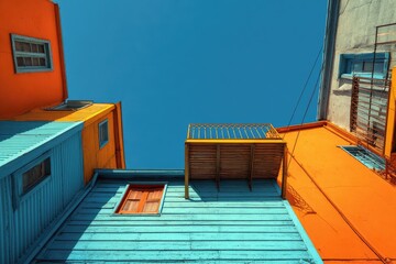 Fototapeta premium Colorful alleyway looking up