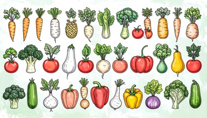 Colorful hand-drawn vegetables