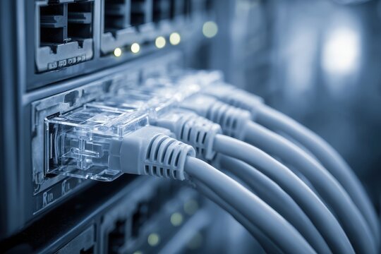 Connected Network: Cables Linking Ethernet Switch in a Cyberspace Environment