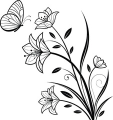 Minimalist abstract floral line art composition with modern geometric elements