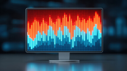 Gold price surge, Gold price surge concept shown on computer screen with colorful bar graph in dark room