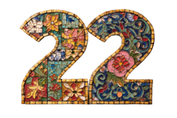 Artistic Number 22 with Intricate Flower and Leaf Patterns.
