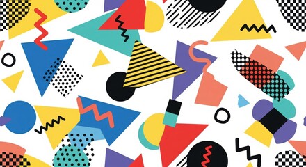 Obraz premium Vibrant retro memphis style geometric shapes pattern with bold colors and patterns