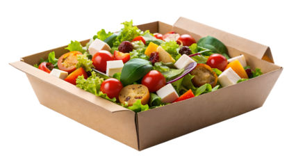 Fresh and colorful salad in a takeaway container isolated on transparent background, a healthy and convenient option for a quick and nutritious meal