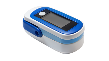 Portable pulse oximeter isolated on transparent background, a medical device used to measure a patients oxygen saturation and pulse rate
