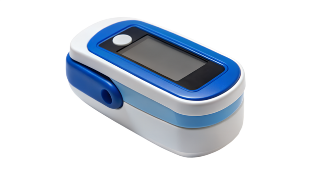 Portable pulse oximeter isolated on transparent background, a medical device used to measure a patients oxygen saturation and pulse rate