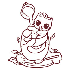 Cafe Cat Line Art Collection, Cozy Tea Time Illustration Set