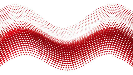 Wavy red halftone dots pattern on transparent background, creating a dynamic and visually appealing design with smooth transitions isolated on transparent background