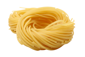 Nest of raw capellini pasta isolated on transparent background