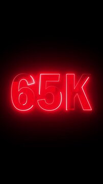 65K Followers Neon Glowing Text Animation | 65000 Subscribers Celebration Motion Graphic for YouTube and Social Media Marketing Videos