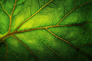 Obraz premium Close-up of a vibrant green leaf's intricate vein structure