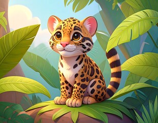 Cute baby jaguar in a jungle setting
