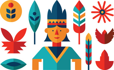 Native american indigenous peoples day icons collection feathers illustration vector eps scalable