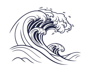Stylized Ocean Wave Illustration with Dynamic Swirls and Curving Lines for Creative Design Projects and Artistic Representations of Water