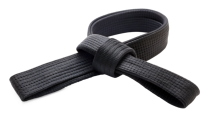 Black belt isolated on transparent background, a symbol of achievement and expertise in martial arts, representing dedication, discipline, and skill