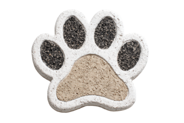 Decorative textured animal paw print stone isolated on white.