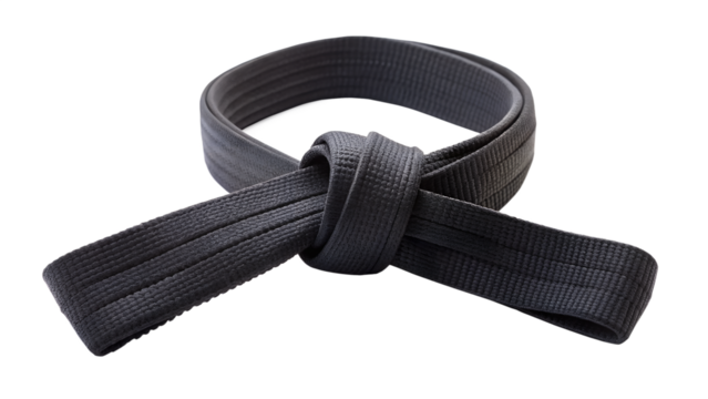 Black belt isolated on transparent background, a symbol of achievement and expertise in martial arts, representing dedication, discipline, and skill