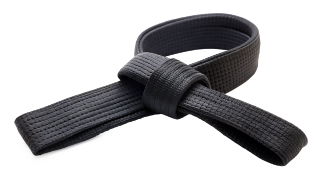 Black belt isolated on transparent background, a symbol of achievement and expertise in martial arts, representing dedication, discipline, and skill