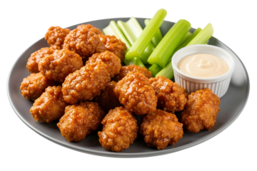 Boneless wings with celery sticks isolated on transparent background